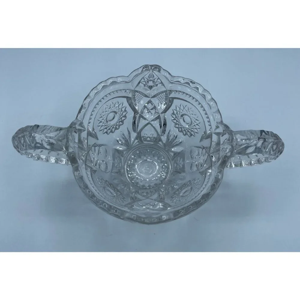 Glass Creamer and Open Sugar Bowl Clear Cut Glass Set